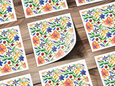 Folk Art Mexican Floral Pattern Colorful Garden Flowers & Ladybugs Seamless Pattern Digital Download - Moore and Mountain