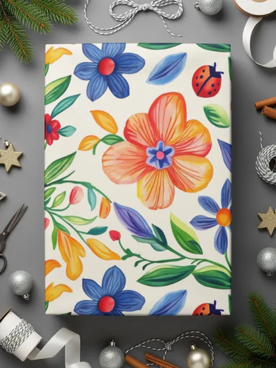 Folk Art Mexican Floral Pattern Colorful Garden Flowers & Ladybugs Seamless Pattern Digital Download - Moore and Mountain