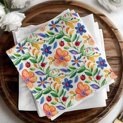 Folk Art Mexican Floral Pattern Colorful Garden Flowers & Ladybugs Seamless Pattern Digital Download - Moore and Mountain