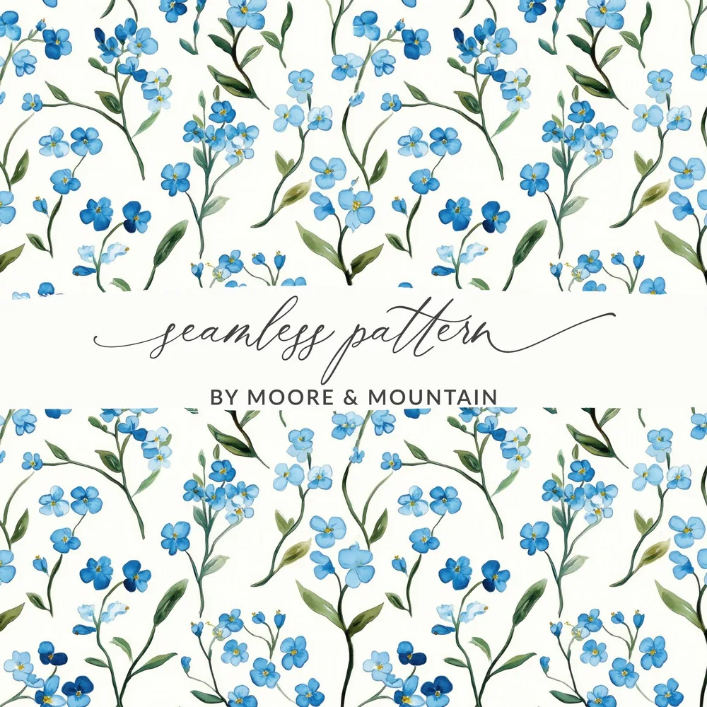 Forget Me Not Digital Paper, Watercolor Floral Pattern, Seamless Background, Fabric Design, Scrapbook Paper, Digital Download - Moore and Mountain