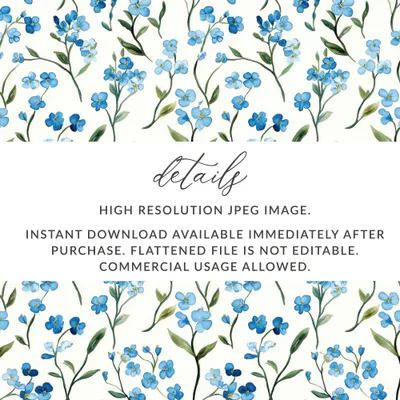 Forget Me Not Digital Paper, Watercolor Floral Pattern, Seamless Background, Fabric Design, Scrapbook Paper, Digital Download - Moore and Mountain