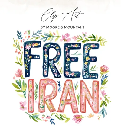 Free Iran Digital Art Print, Watercolor Floral Protest Design, Iran PNG and SVG Artwork, Human Rights Solidarity, Instant Download Digital