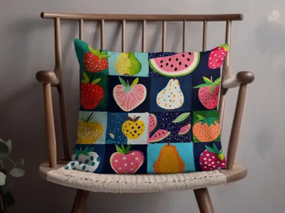 Colorful Fruit Patchwork Pattern on Couch Pillow