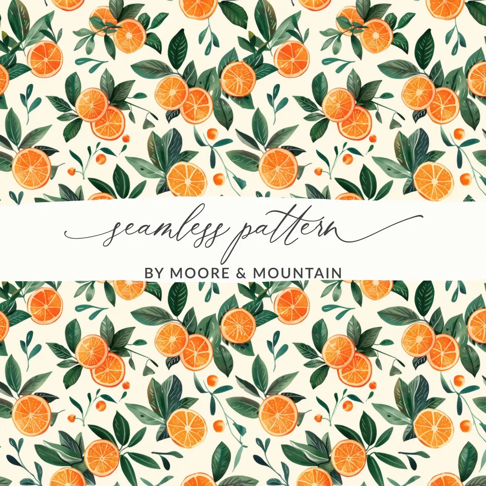 Orange Fruit and Leaves Seamless Pattern Design