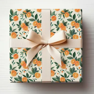 Elegant Citrus Pattern Gift Wrap Box with Ribbon