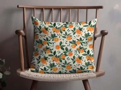 Vibrant Orange and Green Botanical Print Pillow