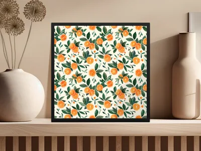 Vibrant Orange Citrus Fruits Pattern Wall Art