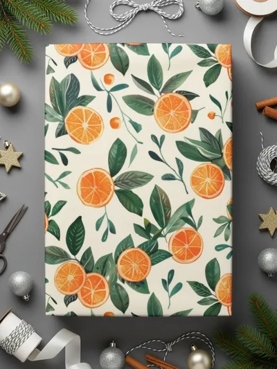 Festive Orange and Green Pattern Gift Wrap Sheet