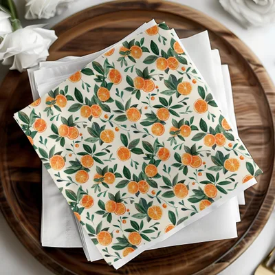 Orange Fruit and Leaves Pattern Design Napkin Product