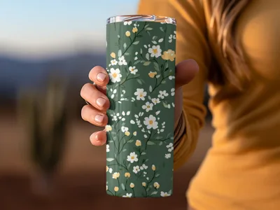 Floral Green and White Patterned Tumbler Product