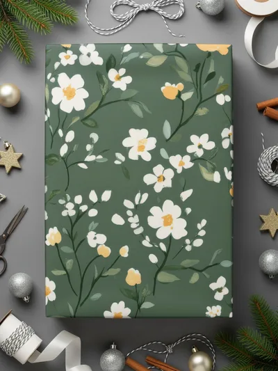 Floral Pattern Green Gift Wrap Holiday Product