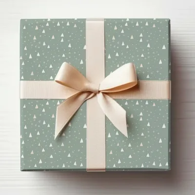 Elegant Green Gift Box with Beige Ribbon Gift Wrap