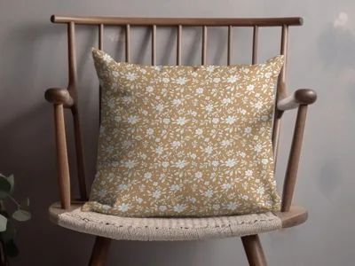 White Floral Pattern on Beige Decorative Pillow