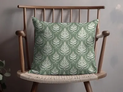 Elegant Green Decorative Cushion with Floral Pattern