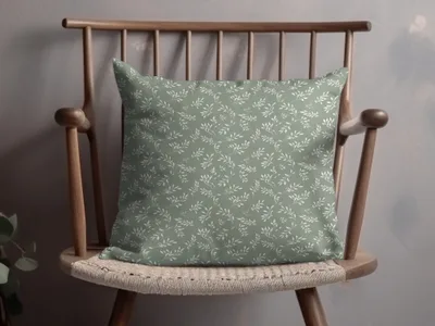 Elegant Green Throw Pillow with Delicate Leaf Pattern