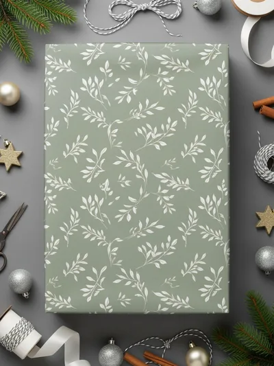 Elegant Green Wrapping Paper with Leaf Design
