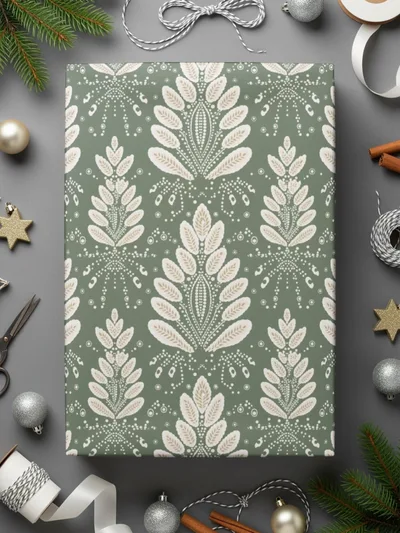 Elegant Green and White Holiday Wrapping Paper