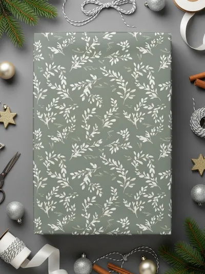 Elegant Botanical Winter Holiday Gift Wrap Paper