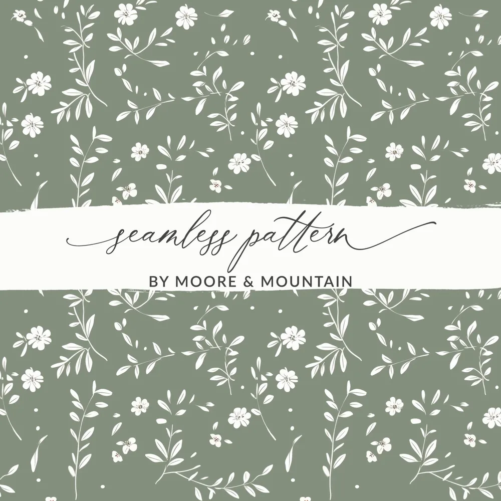 Floral Green and White Seamless Pattern for Craft Projects