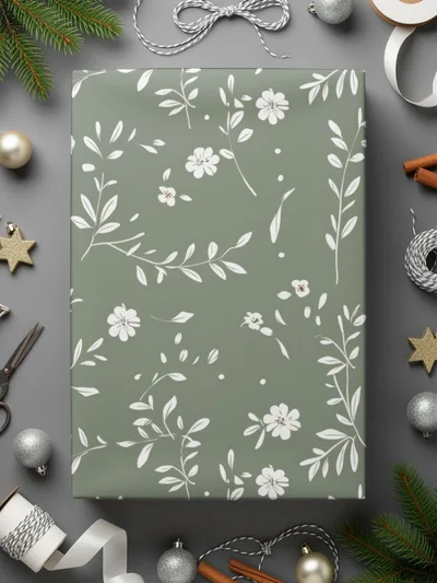 Floral Pattern Forest Green Wrapping Paper Product