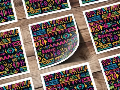 Vibrant Neon Tribal Geometric Pattern Sticker Pack