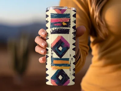 Colorful Geometric Patterned Travel Mug Tumbler
