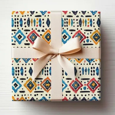 Colorful Geometric Pattern Gift Wrap with Ribbon