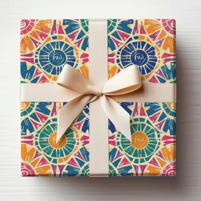 Colorful Geometric Pattern Gift Box with Ribbon Design