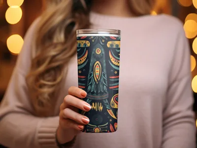Vibrant Owl and Nature Pattern Insulated Drinking Tumbler