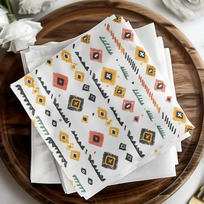 Geometric Pattern Decorative White Napkin Set