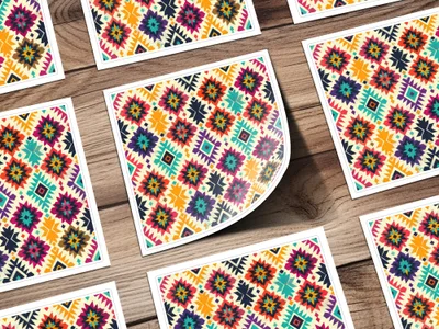 Geometric Multicolor Tribal Pattern Square Sticker Sheet