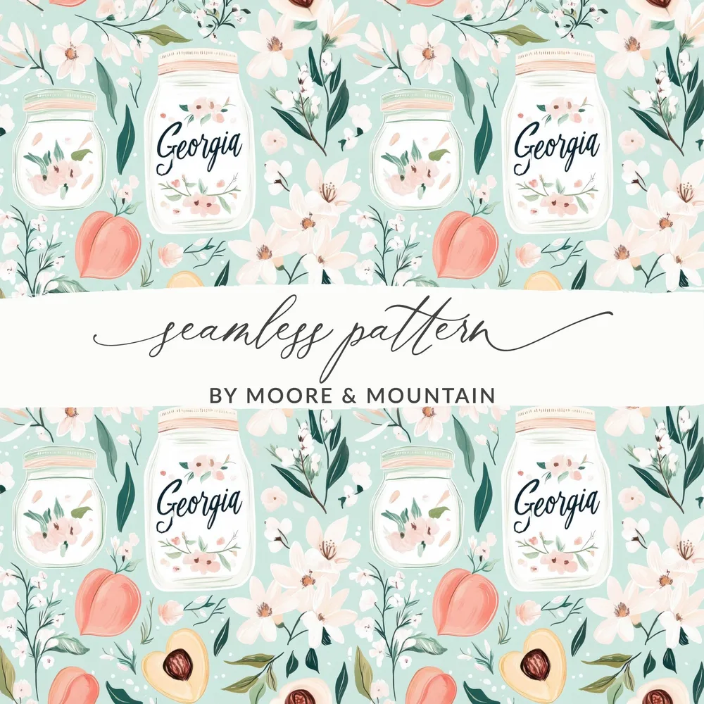 Georgia Mason Jars and Peaches Seamless Pattern