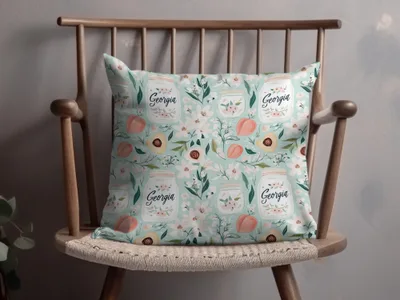 Georgia Themed Floral and Peach Pillow Cover