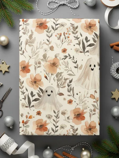 Ghost Floral Seamless Pattern Digital Paper, Spooky Cute Fall, Watercolor Texture Background, Halloween Paper Pack, Commercial Use - Moore and Mountain
