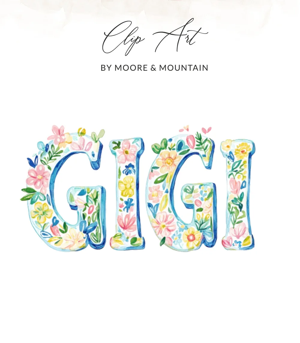 Gigi clip art in floral watercolor style by Moore & Mountain.
