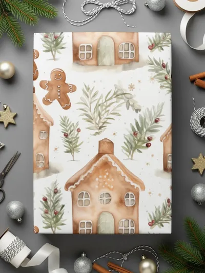 Gingerbread House Seamless Pattern Digital Paper, Christmas Winter Digital Download, Holiday Scrapbook Paper, Cute Festive Background - Moore and Mountain