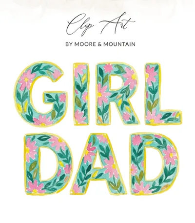 Girl Dad Digital Design for Father's Day Gift, New Dad Shirt PNG File, Floral Watercolor Dad Sublimation Graphic, Cute Dad Art Digital