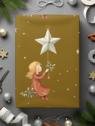 Girl with Stars Seamless Pattern Digital, Christmas Digital Paper, Holiday Design, Girl Illustration, Repeating Pattern for Fabric - Moore and Mountain
