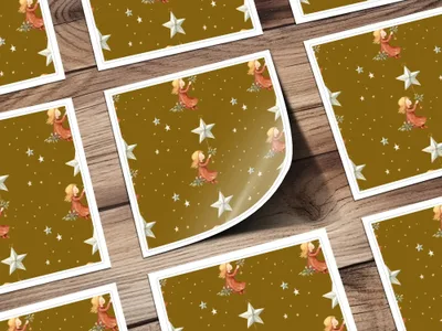 Girl with Stars Seamless Pattern Digital, Christmas Digital Paper, Holiday Design, Girl Illustration, Repeating Pattern for Fabric - Moore and Mountain