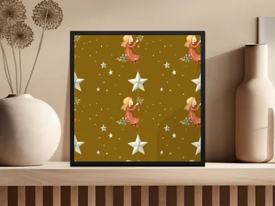Girl with Stars Seamless Pattern Digital, Christmas Digital Paper, Holiday Design, Girl Illustration, Repeating Pattern for Fabric - Moore and Mountain