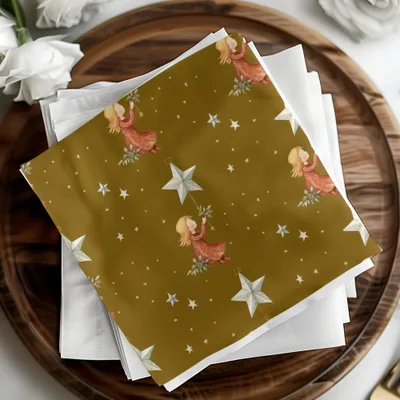 Girl with Stars Seamless Pattern Digital, Christmas Digital Paper, Holiday Design, Girl Illustration, Repeating Pattern for Fabric - Moore and Mountain