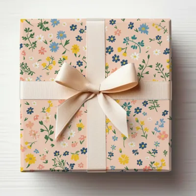 Elegant Pastel Floral Gift Box with Cream Ribbon