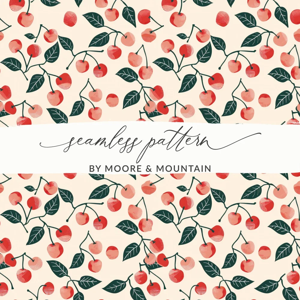 Cherry and Leaves Seamless Pattern by Moore & Mountain