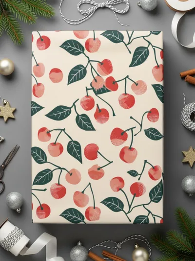 Festive Cherry Patterned Wrapping Paper for Special Occasions