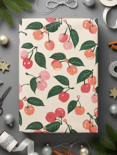 Festive Cherry Pattern Gift Wrap for Holiday Celebrations