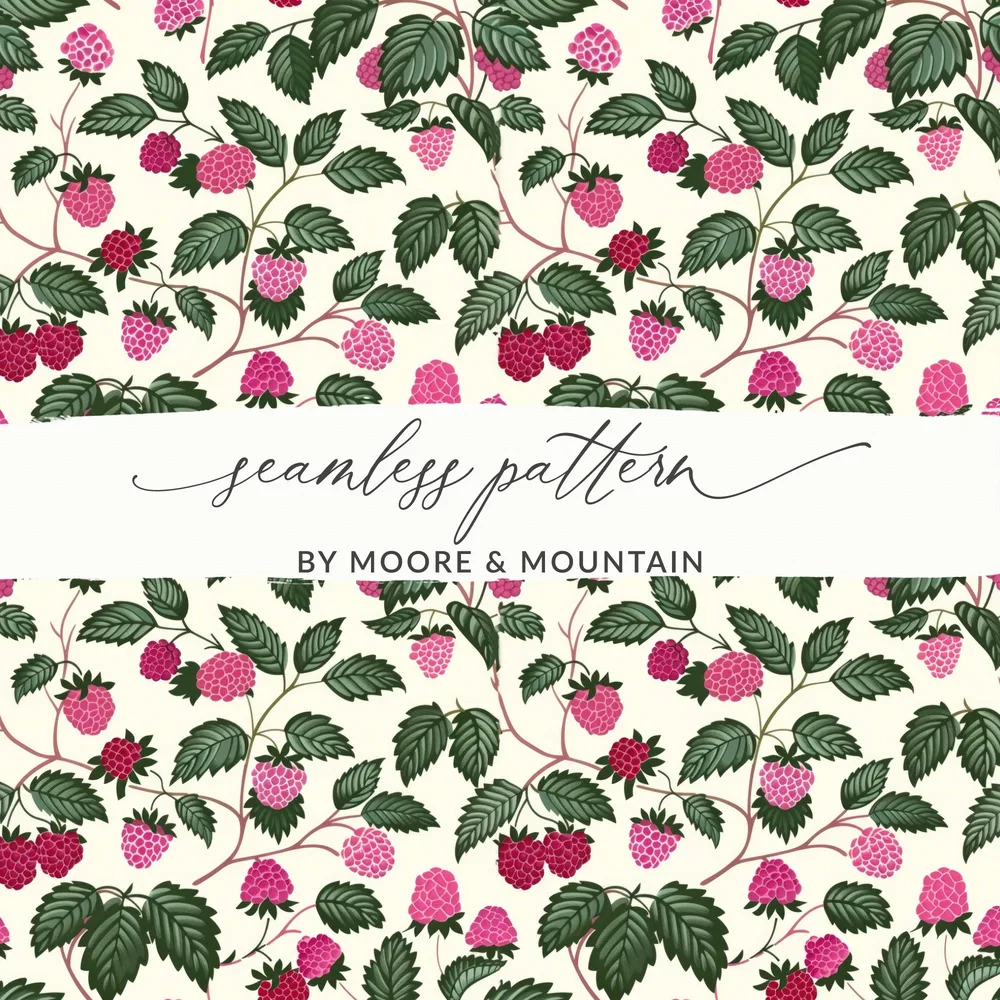 Vibrant Raspberry and Green Leaf Seamless Pattern Print