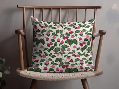 Pink and Green Leafy Berries Decorative Pillow Cover