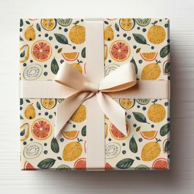 Citrus Fruits Pattern Gift Wrap with Cream Ribbon