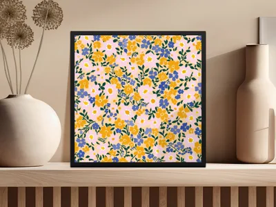 Colorful Floral Pattern in Decorative Frame Artwork