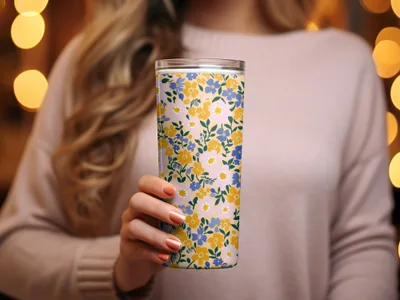 Floral Pattern Insulated Tumbler with Lid for Stylish Beverages
